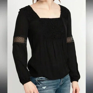 [M]Kismet  Black Lace Trimed Square Neck LS Blouse